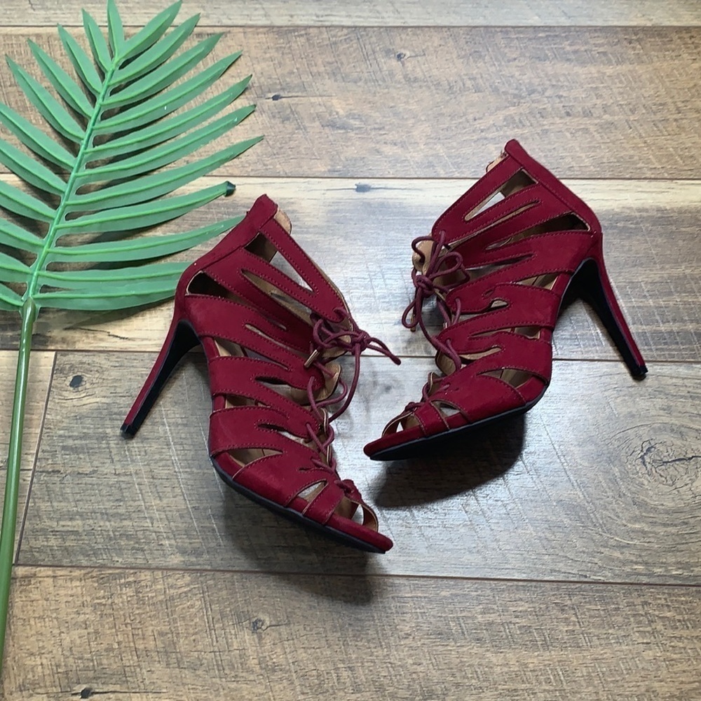 Ann Michell Red Lace Up Open Toe Heels sz 8.5